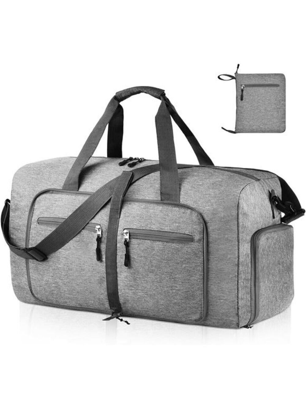 65L Travel Duffel Bag Foldable Waterproof Luggage Bag with Shoes Compartment Gra